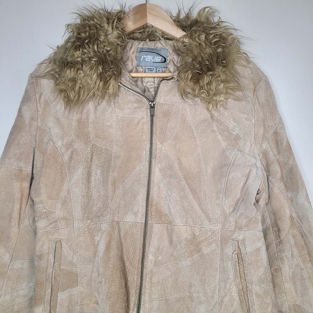 rave Beige Faux Suede Jacket with Faux Fur Trim - Picture 2 of 7